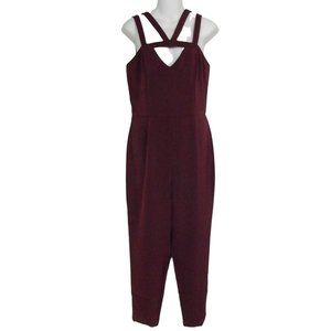 Express 2 Maroon Red Cut Out Sleeveless Strappy Pants Jumpsuit double strap xs